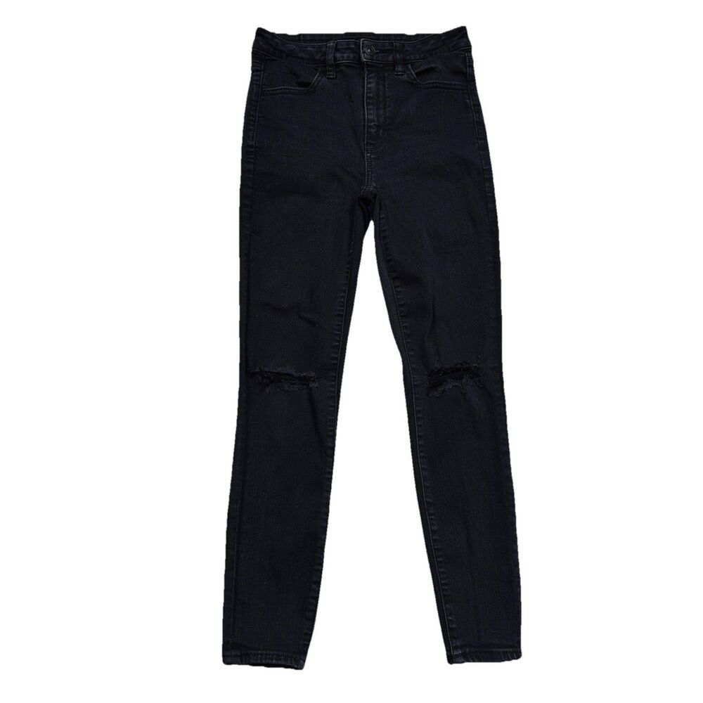 American Eagle Super Hi Rise Jegging Jeans 4 Short (25x25) Black Distressed